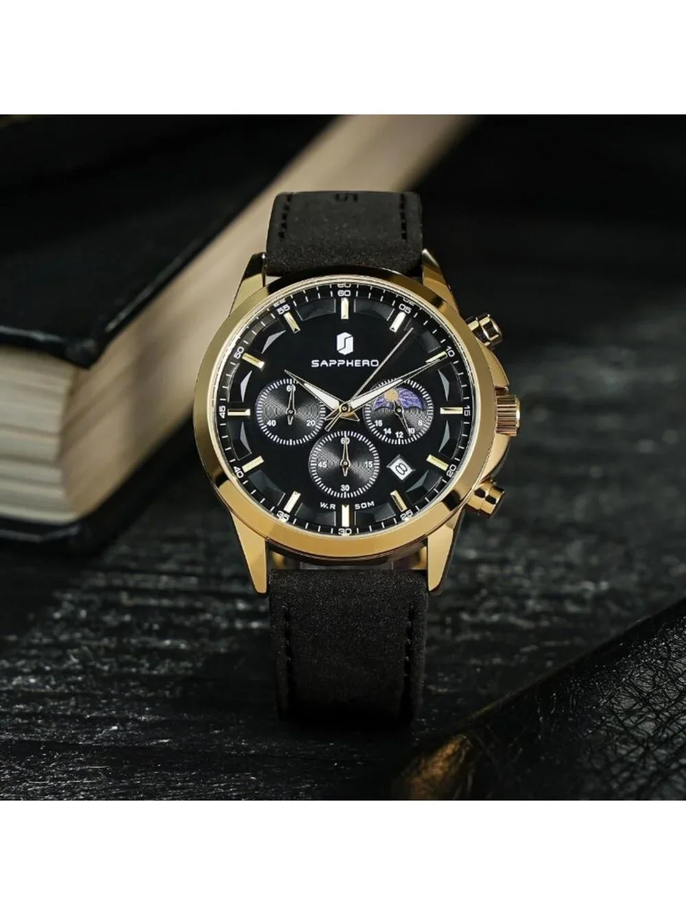 Stylish Men's Waterproof Chronograph Watch - Luminous Date, Elegant Leather Gift
